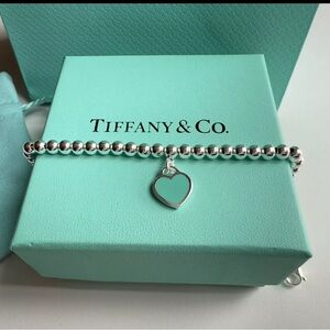 Return Tiffany & Co. Blue Enamel Heart Tag Bracelet Sterling Silver 925 with Box
